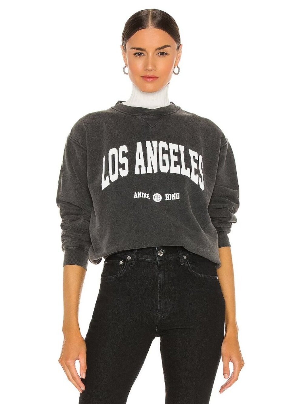 ANINE BING Ramona University Sweatshirt in Washed Black
